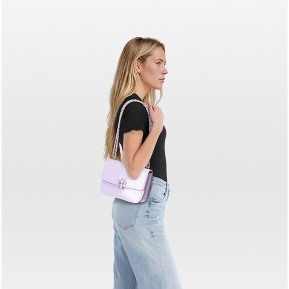 Tory Burch Purple Lavender Patent Leather Silver Logo Chain Britten Shoulder Bag - Picture 11 of 13